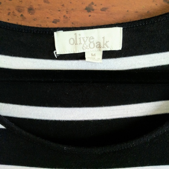 Black and White Stripe 3/4 Sleeve Tee Olive & Oak - Picture 3 of 3